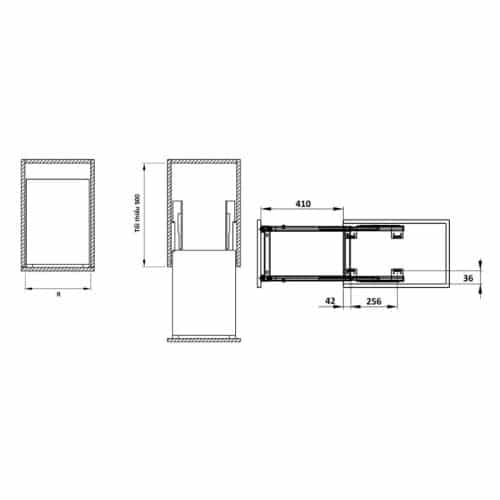 Bộ đựng dao thớt chai lọ Sonata 400mm Hafele 549.20.020 5 Kích thước Bộ đựng dao thớt chai lọ Sonata 400mm Hafele 549.20.020