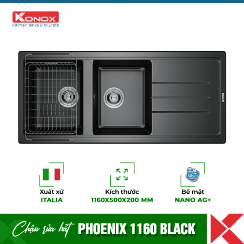 Chậu rửa bát Konox Granite Sink Phoenix 1160 - Black