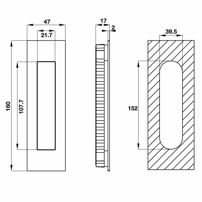 Kích thước của Tay nắm âm Hafele 903.11.960 Kích thước của Tay nắm âm Hafele 903.11.960