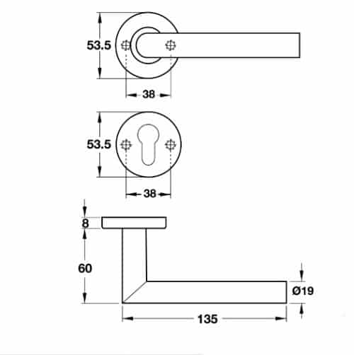 Kích thước của Tay nắm gạt cửa vệ sinh Hafele 903.93.559