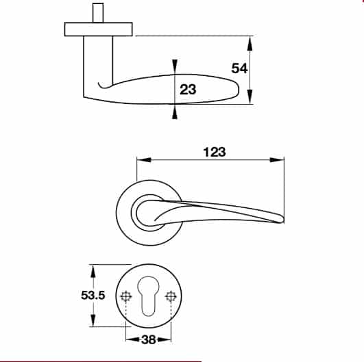 Kích thước của Tay nắm gạt cửa vệ sinh Hafele 903.98.148 Kích thước của Tay nắm gạt cửa vệ sinh Hafele 903.98.148