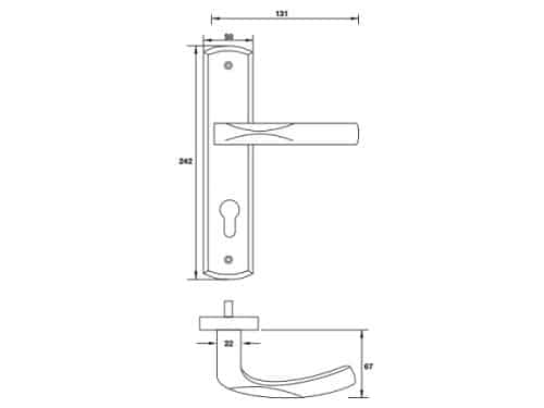 Tay nắm gạt đế dài mở phải C/C 72mm Hafele 903.98.462 3 Kích thước của tay nắm gạt đế dài mở phải C/C 72mm Hafele 903.98.462