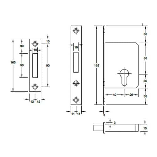 Thân khóa cho cửa trượt Hafele 911.26.413 3 Kích thước của Thân khóa cho cửa trượt Hafele 911.26.413