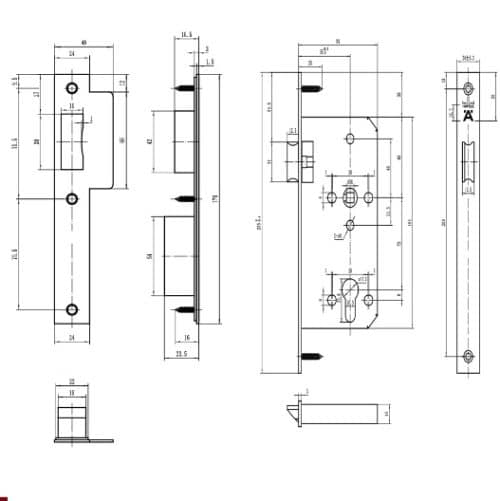 Thân khóa lưỡi gà C/C 72mm Hafele 911.25.101 3 Kích thước của Thân khóa lưỡi gà C/C 72mm Hafele 911.25.101