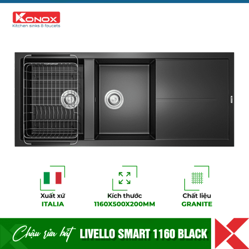 Chậu rửa bát Konox Granite Livello Smart 1160 Black