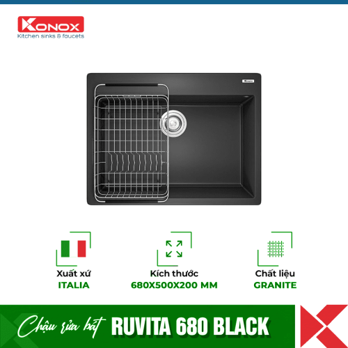 Chậu rửa bát Konox Granite Ruvita 680 Black