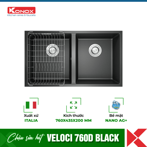 Chậu rửa bát Konox Granite Veloci 760D Black