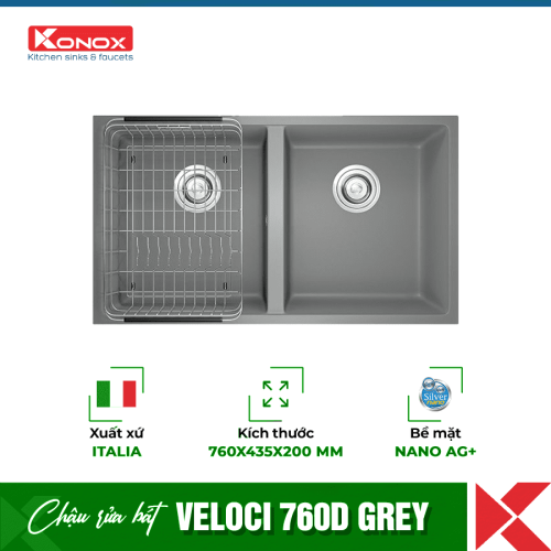 Chậu rửa bát Konox Granite Veloci 760D Grey