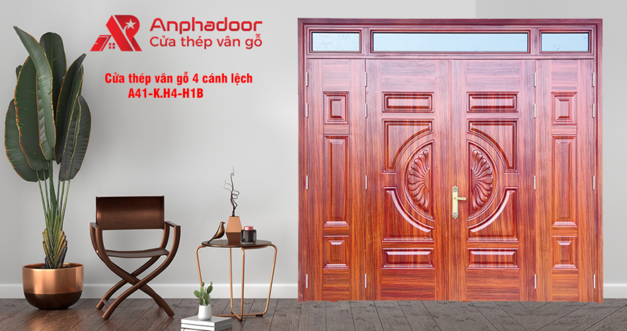 Đặc tính nổi bật cửa thép vân gỗ 4 cánh lệch A41-K.H4-H1B