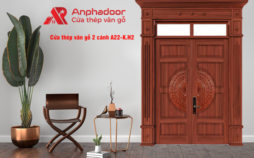 Cửa thép vân gỗ 2 cánh A22-K.H2