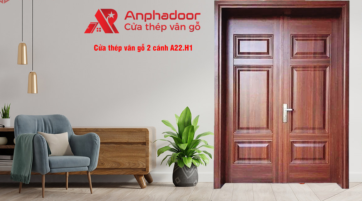 Cửa thép vân gỗ 2 cánh A22.H1