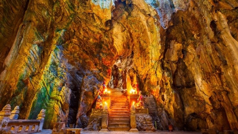 Marble Mountains in Danang Vietnam with scenic hiking trails, limestone caves, and panoramic city views