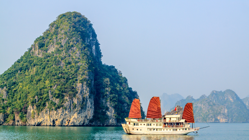 Best time to visit Vietnam Ha Long Bay – cruise ships sailing among limestone islands