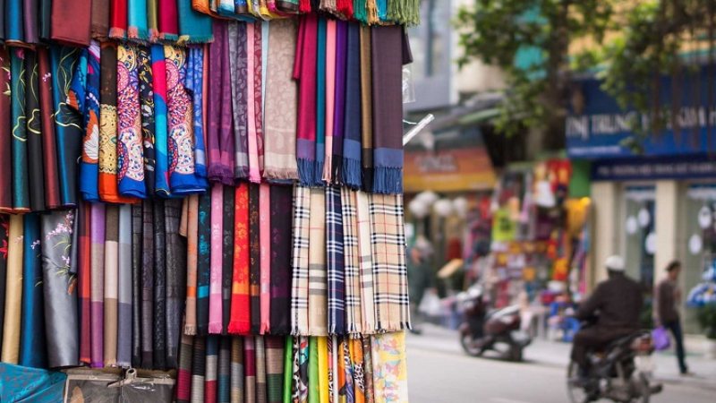 Premium silk boutiques lining Hang Gai Street, now known as Hanoi Silk Street