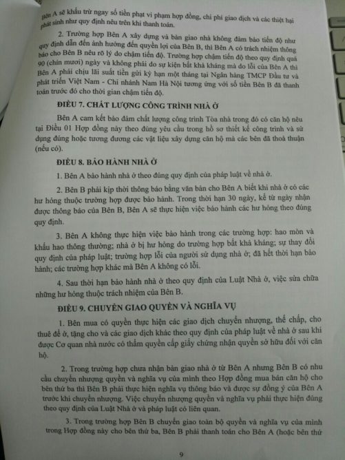 hợp đồng mua bán căn hộ chung cư thanh ha9