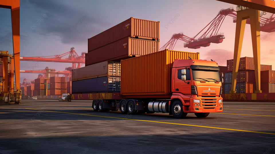 pngtree container filled truck at the harbor captivating 3d render and illustration image 13547839