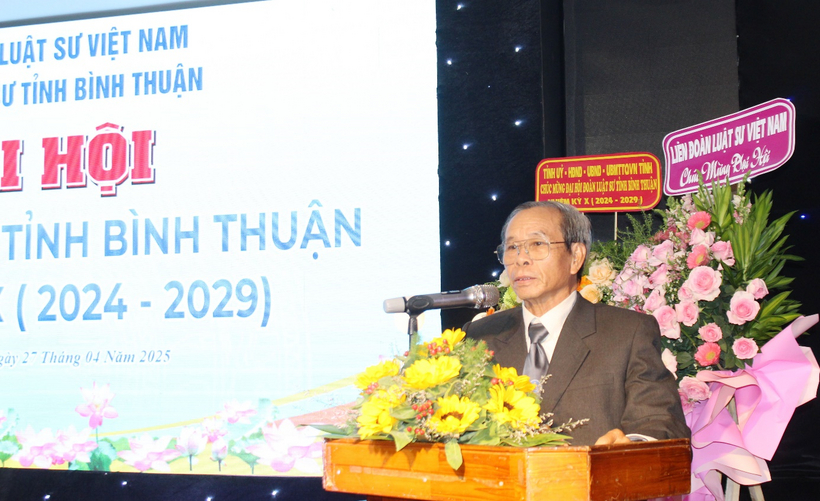 Luật sư Nguyễn Toàn Thiện, Chủ nhiệm Đoàn Luật sư tỉnh Bình Thuận nhiệm kỳ 2019-2024 phát biểu kết thúc nhiệm kỳ.