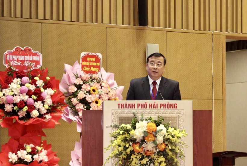 Đoàn Luật sư TP. Hải Phòng tổ chức thành công Đại hội lần thứ I, nhiệm kỳ 2025-2030 7 Giám đốc Sở Tư pháp Hải Phòng Ngô Quang Giáp phát biểu tại Đại hội.