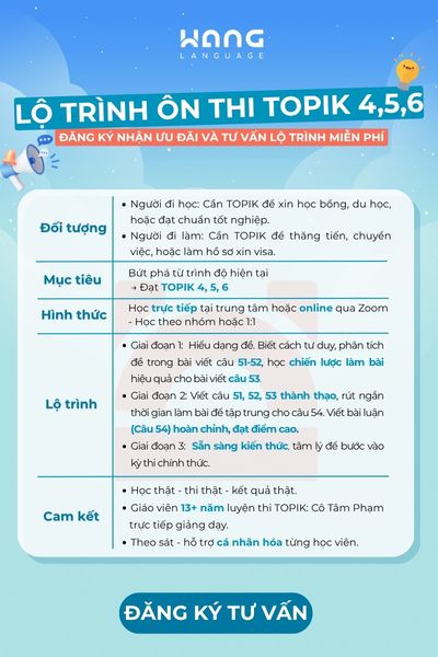 Lộ trình Luyện thi TOPIK tại WANG cùng cô Tâm Phạm