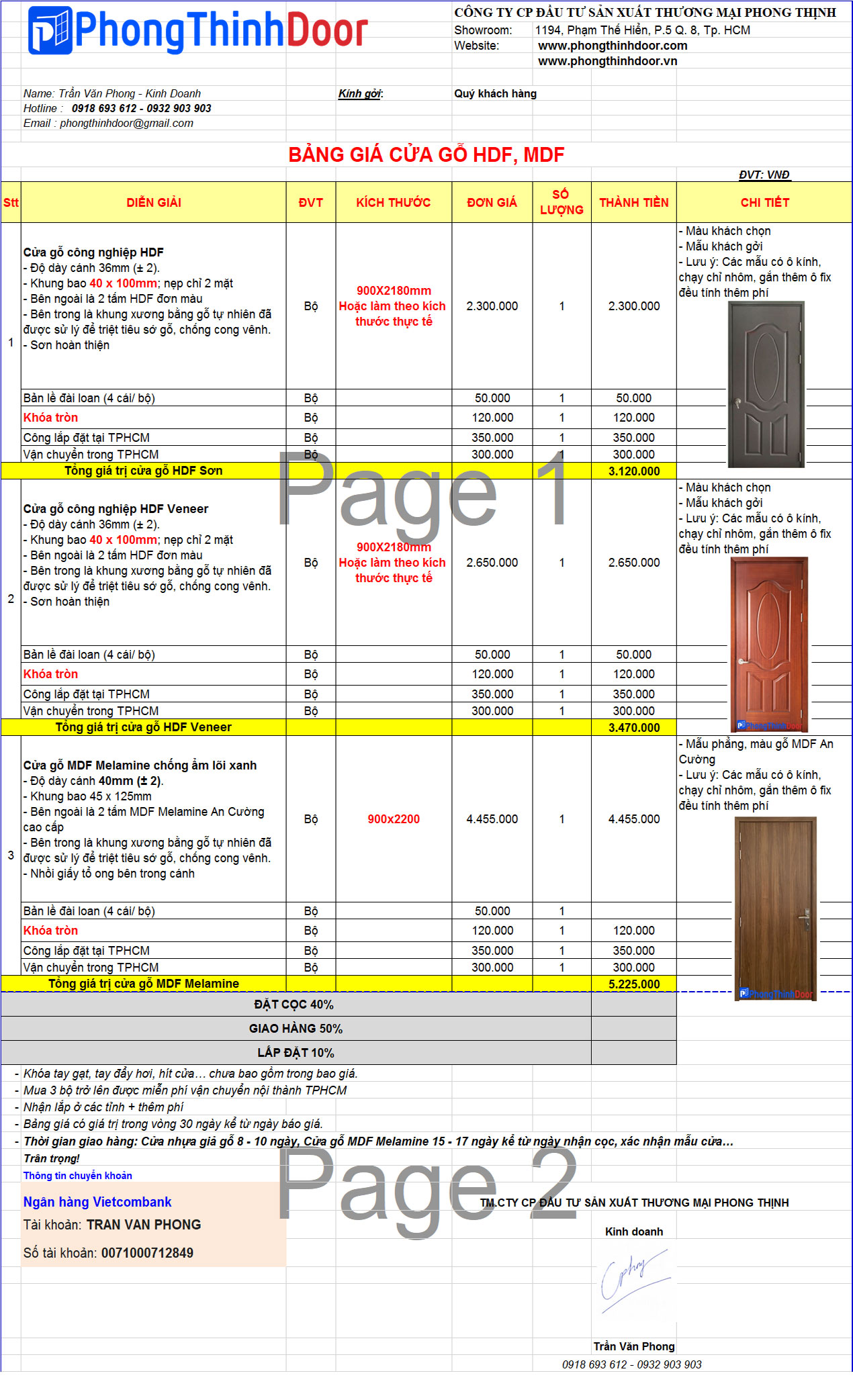 bản giá cửa gỗ công nghiệp