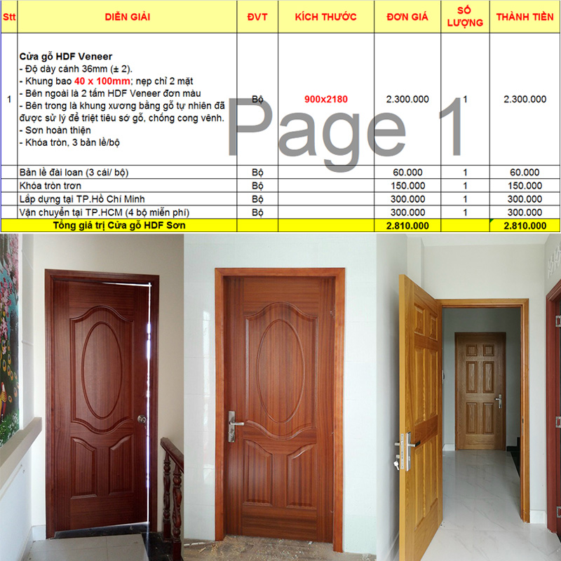 giá cửa gỗ công nghiệp hdf veneer