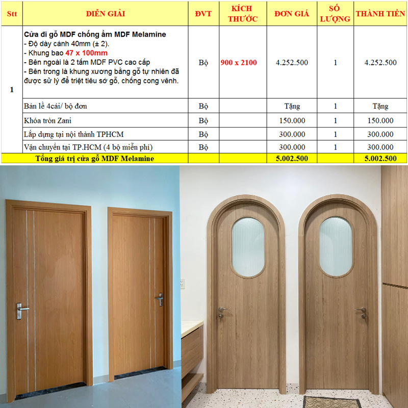 giá cửa gỗ công nghiệp mdf