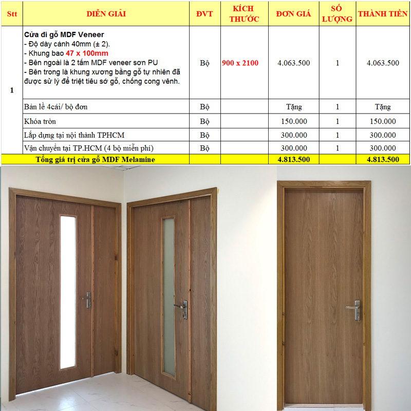 giá cửa gỗ mdf veneer