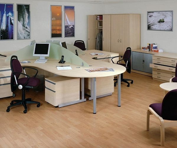 Mẫu cụm bàn làm việc phủ gỗ MDF Melamine sáng bóng
