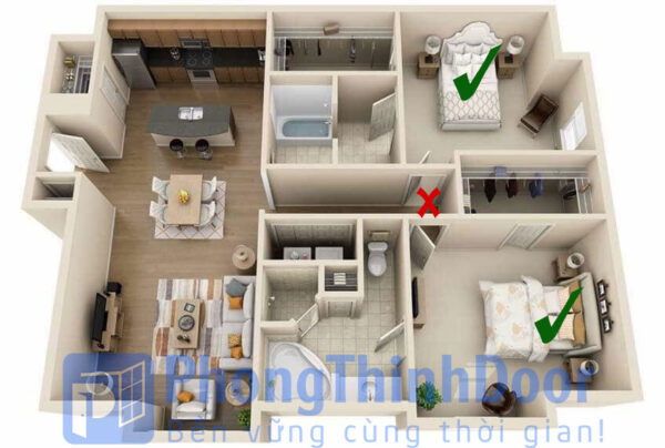 Cửa phòng ngủ đối diện nhau là điều đại kỵ trong phong thủy