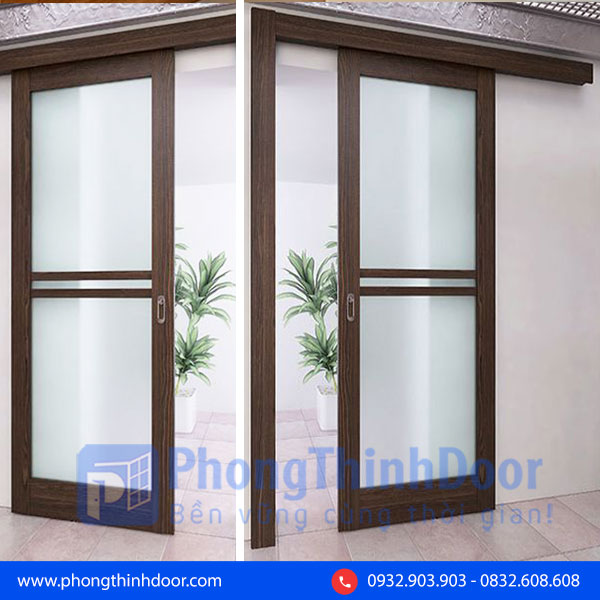 cửa lùa gỗ kính công nghiệp