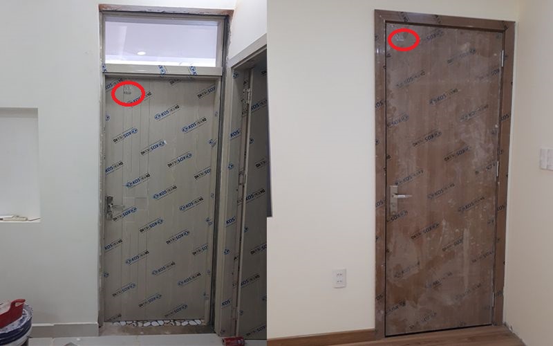 CỬA CHÍNH HÃNG KOS - Chú ý kỹ sẽ thấy phần logo trên cánh cửa