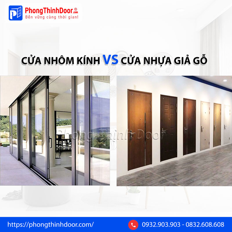 cửa nhôm kính và cửa nhựa giả gỗ