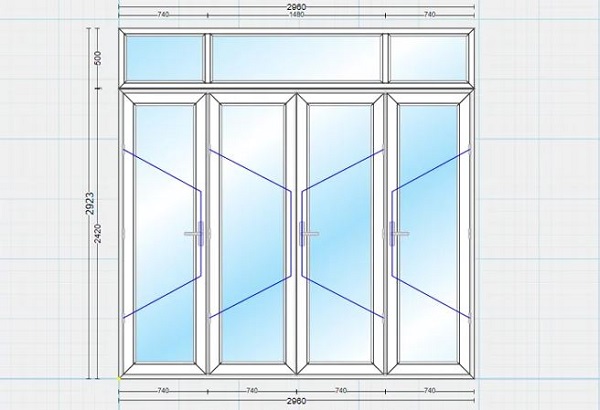 Kích thước cửa chính 4 cánh