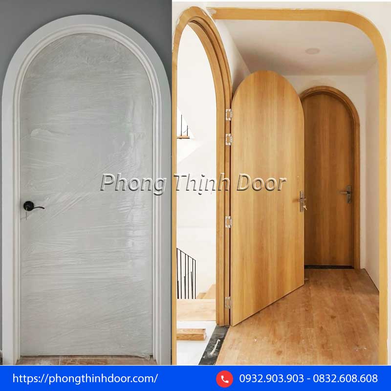 Mẫu cửa uốn vòm gỗ công nghiệp cho phòng ngủ