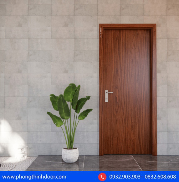 Mẫu cửa gỗ composite cánh phẳng mang đến vẻ đẹp tự nhiên với vân gỗ nổi bật