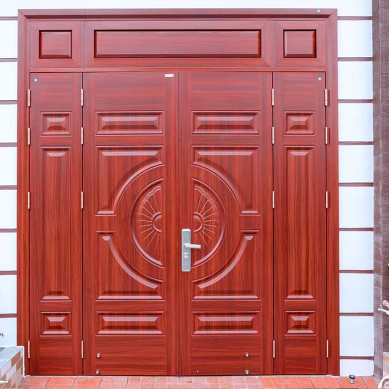 cửa thép vân gỗ 4 cánh lệch