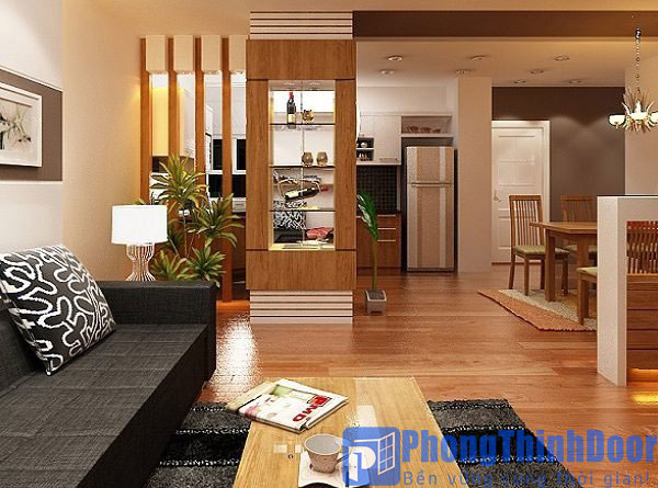 Dùng một bình phong để ngăn cách giữa phòng khách và nhà bếp