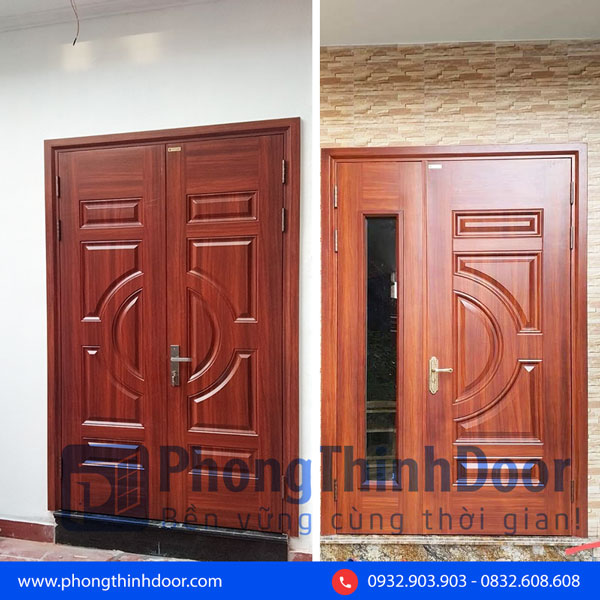 cửa chính 2 cánh thép vân gỗ
