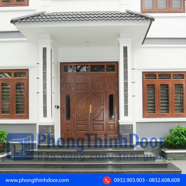 cửa chính 4 cánh thép vân gỗ