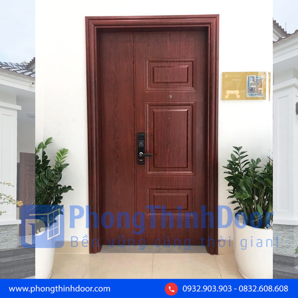 cửa thép vân gỗ 2 cánh