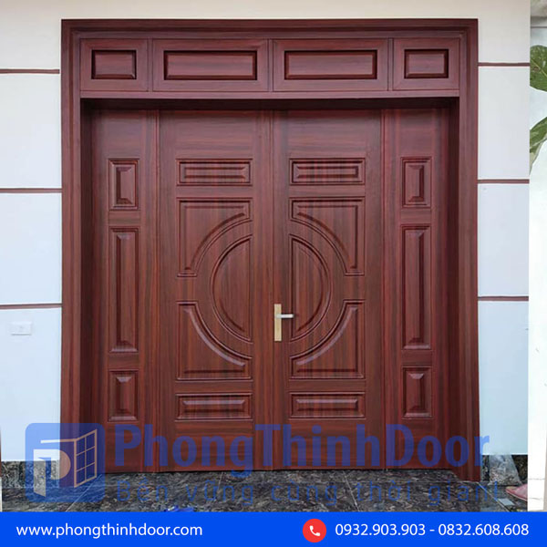 cửa thép vân gỗ 4 cánh đơn giản