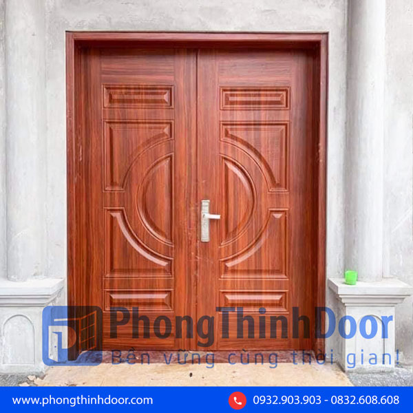 mẫu cửa thép vân gỗ 2 cánh