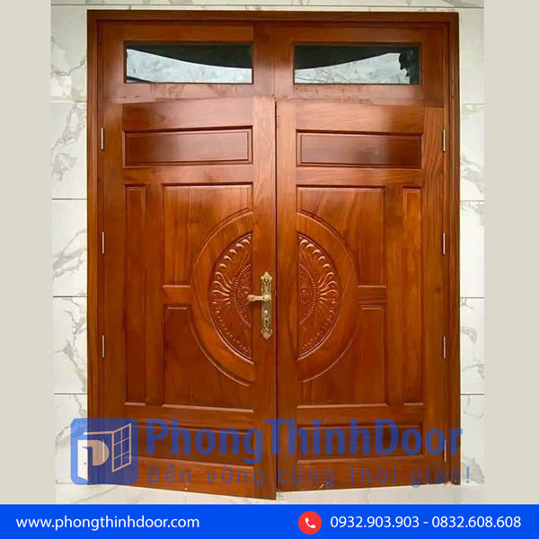 mẫu cửa chính 2 cánh gỗ căm xe