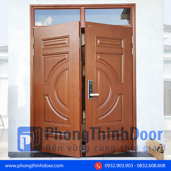 Mẫu cửa thép vân gỗ 2 cánh