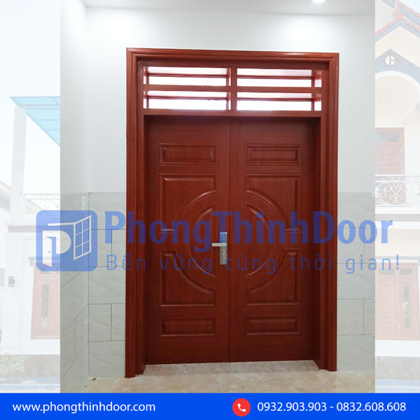 mẫu cửa thép vân gỗ 2 cánh