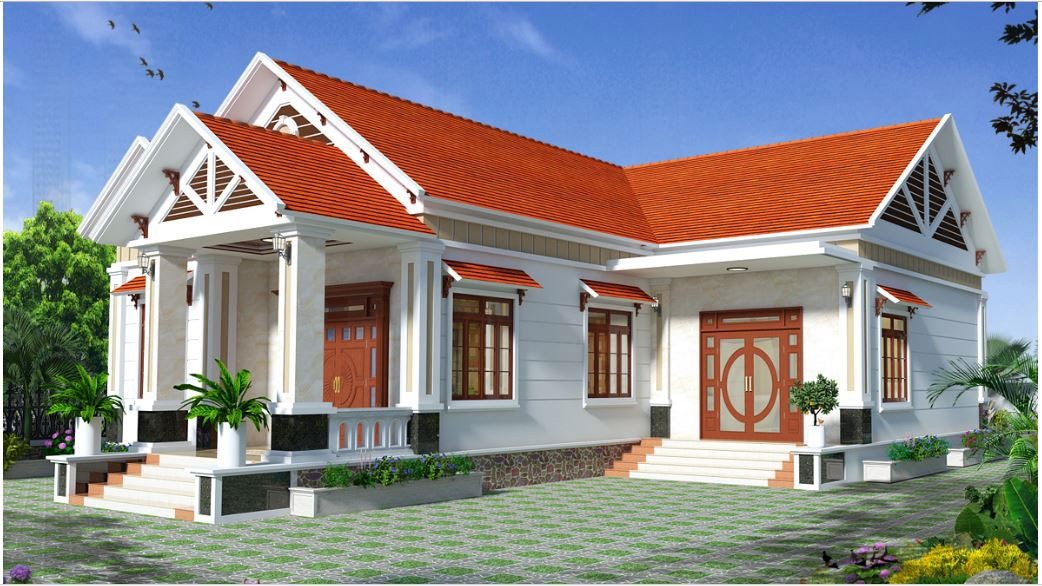 mẫu nhà cấp 4 chữ L 300 triệu mái thái