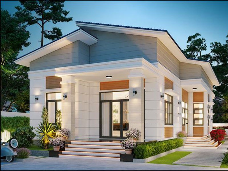 mẫu nhà cấp 4 chữ L 300 triệu hiện đại