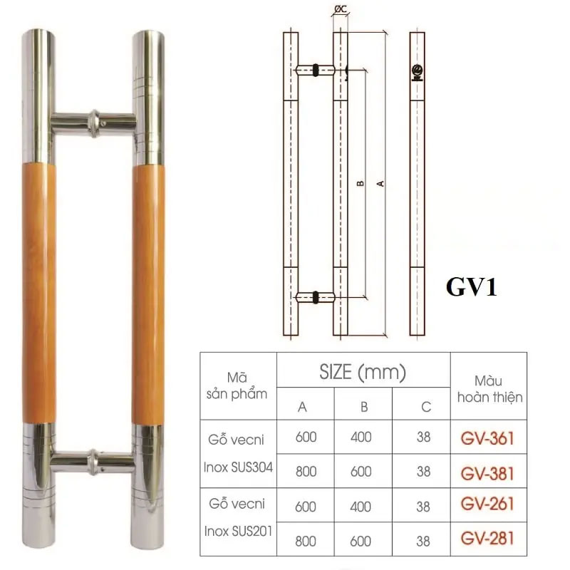 tay nắm cửa kính vân gỗ đẹp inox