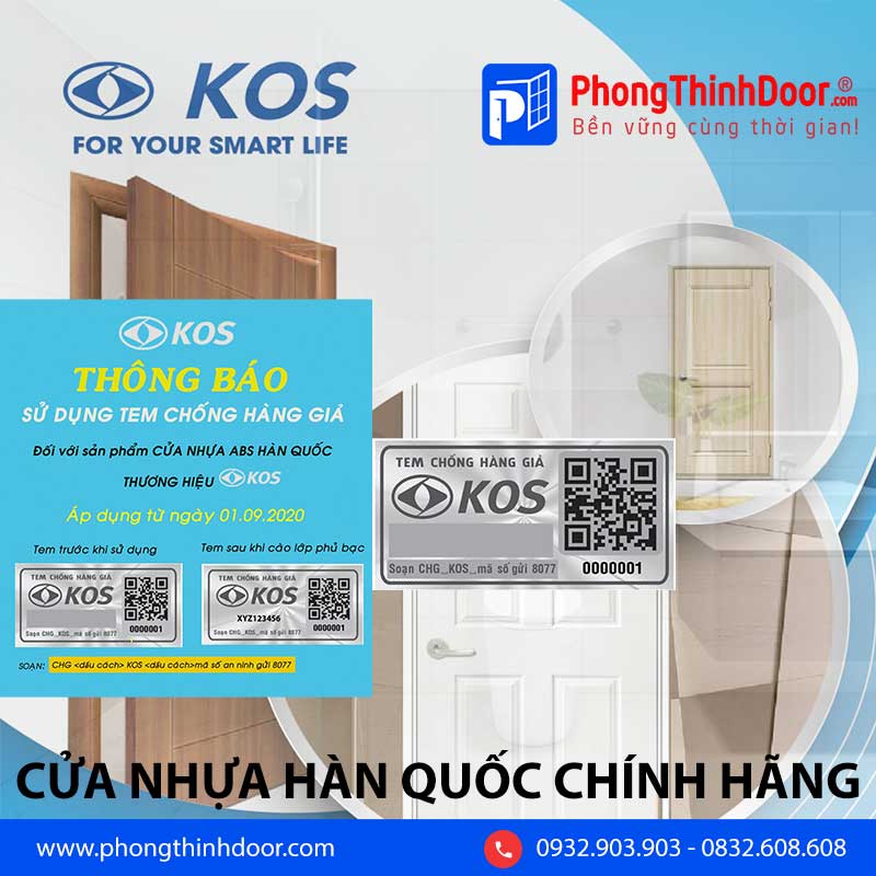 Cách kiểm tra cửa nhựa ABS thương hiệu KOS chính hãng