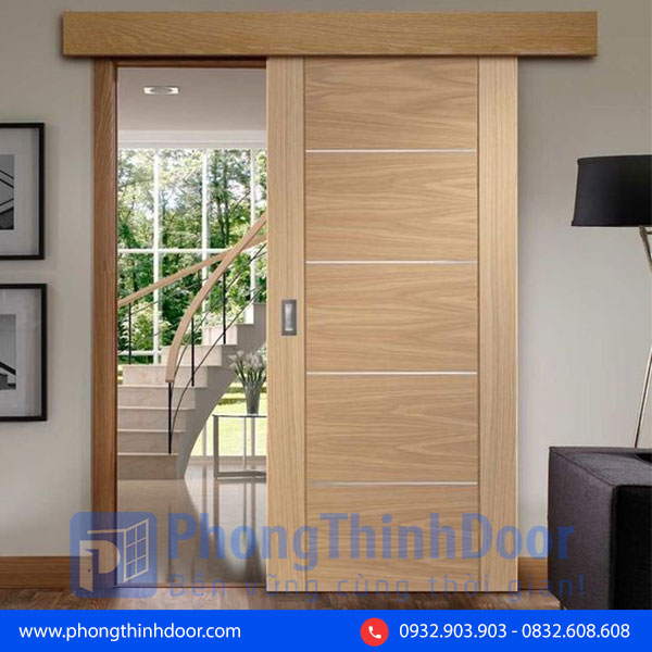 Mẫu cửa lùa 1 cánh phòng ngủ gỗ sồi sang trọng, đẳng cấp